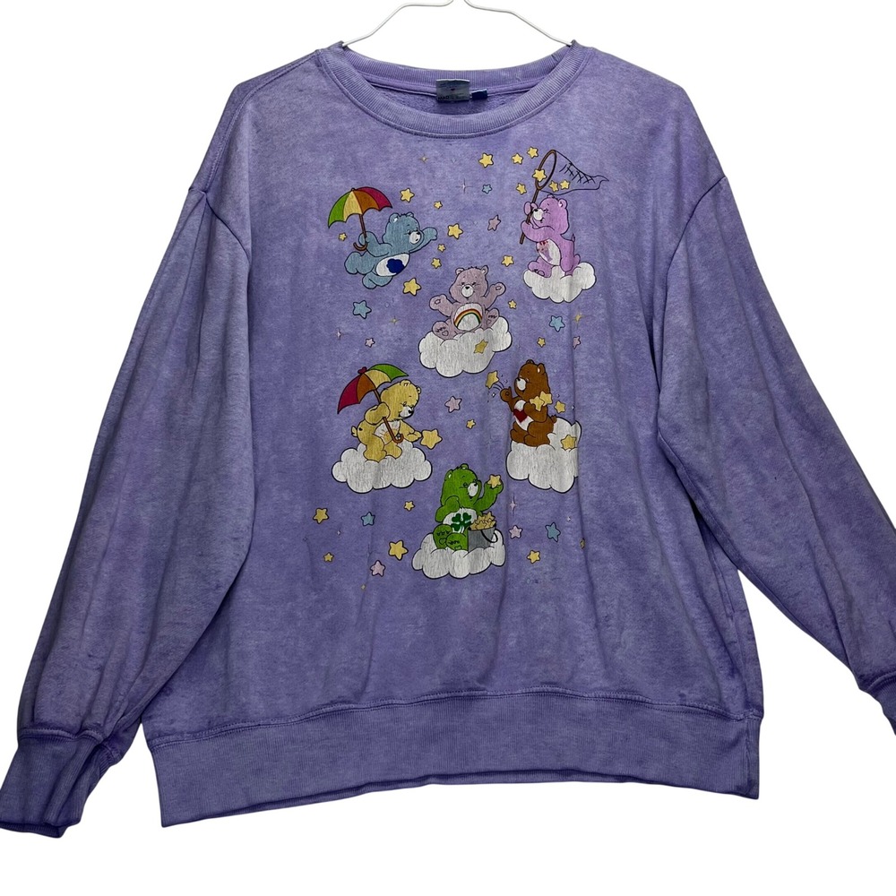 Care Bears Sweatshirt Mad Engine Womens Large Purple Acid Wash Graphic Pullover